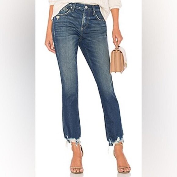 AMO Womens Size 25 Lover Jean in Knockout Stretch Distressed Ankle Cropped Denim - Picture 1 of 13